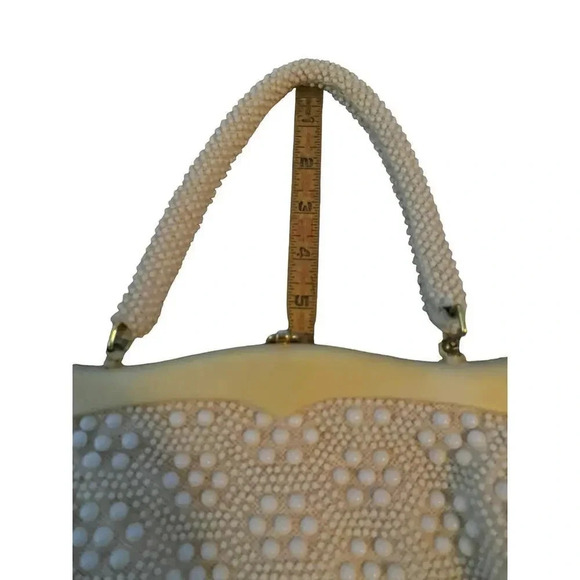 Vintage Pearl Cream Ivory Beaded Evening Handmade Handbag Purse - Picture 5 of 5